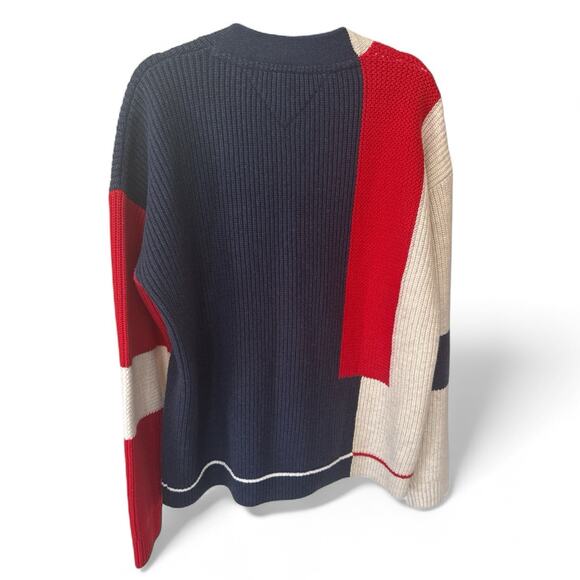 Tommy Jeans Colorblock Cardigan Sweater Men’s XL Wool Blend Red Navy Beige - Picture 2 of 6
